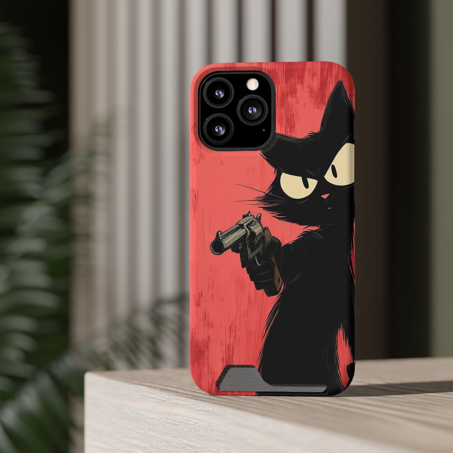 Stylish Catfather Phone Case with Card Holder - Cartoon Cat Art, Cat Lovers Gift, Functional Phone Accessory, Perfect for Any Occasion