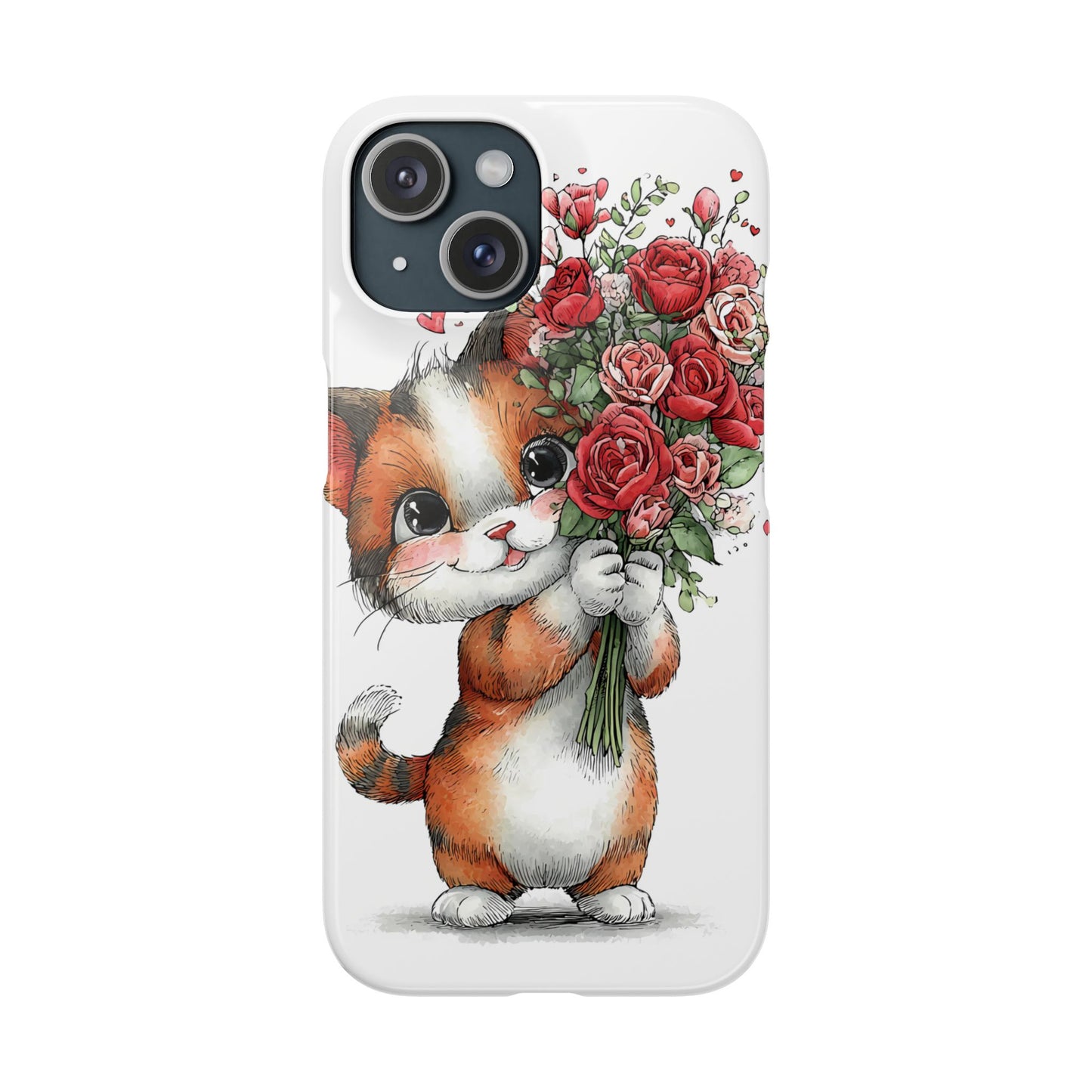 Cute Cat Snap Case with Floral Design, Pet Lovers Gift, Phone Protector for Valentine's Day, Cute Kitty Case, Animal Art Cover