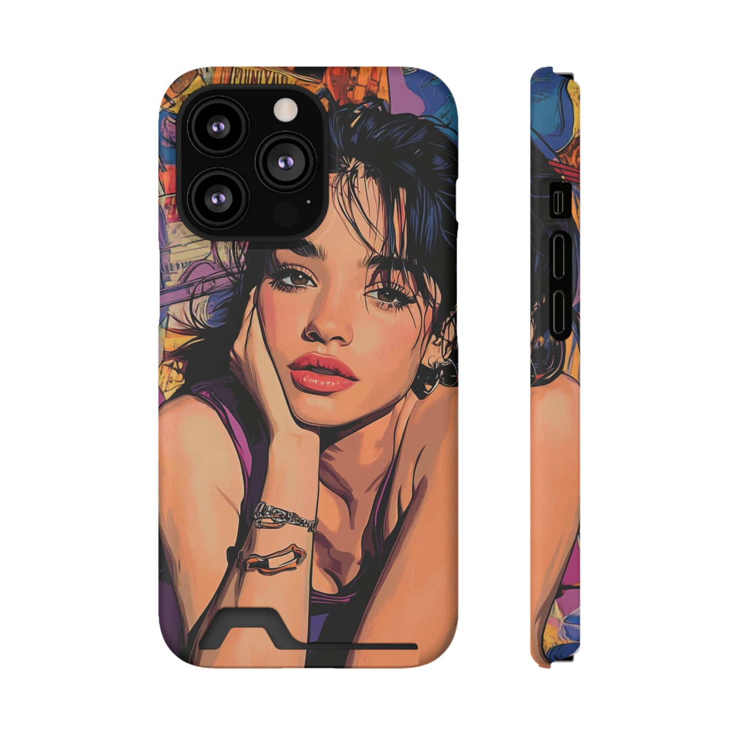 Vibrant Phone Case with Card Holder - Artistic Design for Fashion Lovers, Perfect Gift for Birthdays, Holidays, and Everyday Use