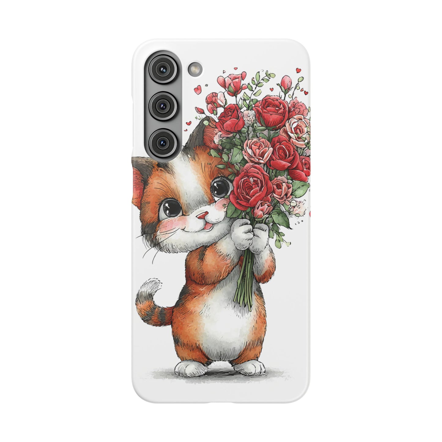 Cute Cat Snap Case with Floral Design, Pet Lovers Gift, Phone Protector for Valentine's Day, Cute Kitty Case, Animal Art Cover