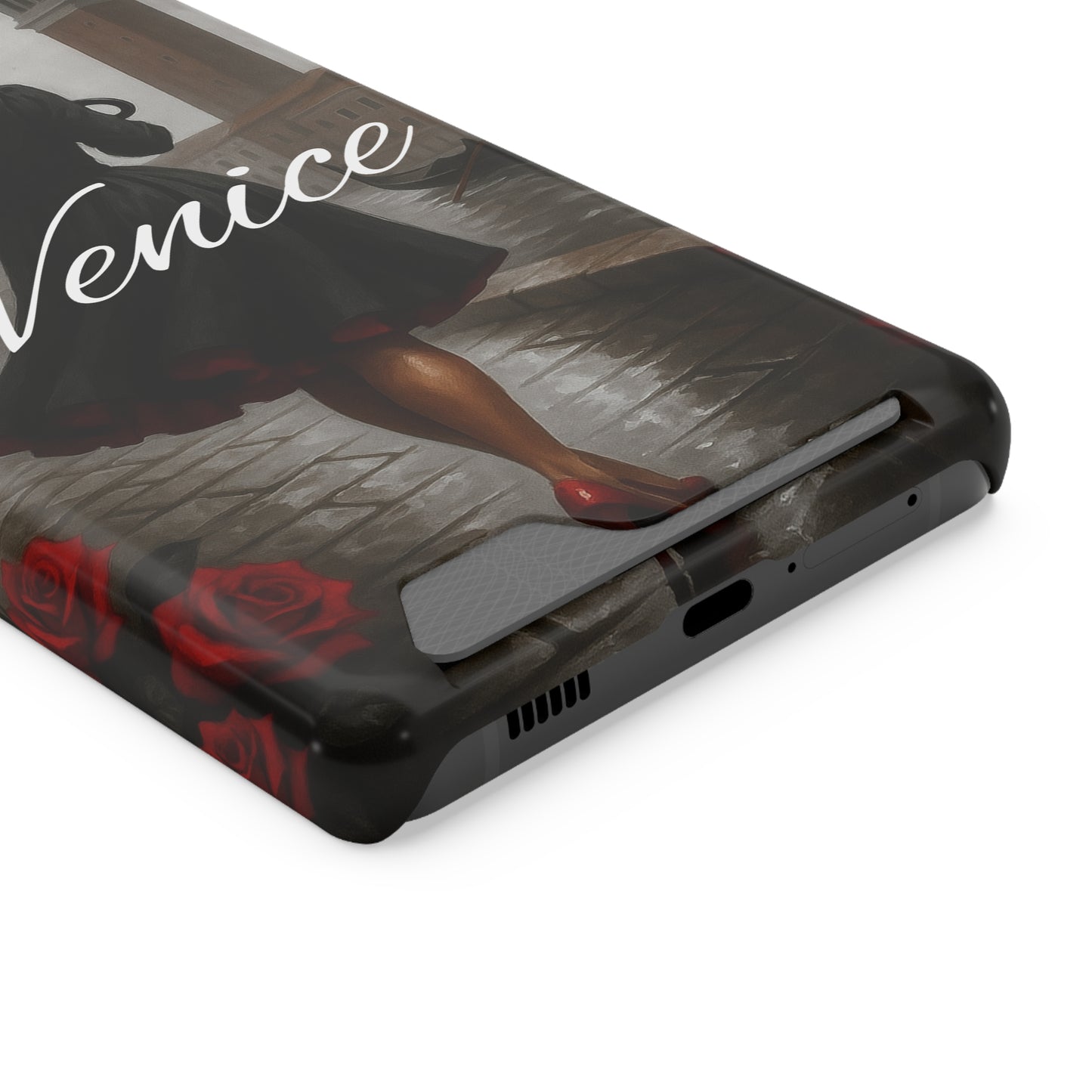 Phone Case With Card Holder, Venice Woman Design, Rainy Day Phone Wallet, Traveler Gift, Italian Art Accessory, Cute Cellphone Cover