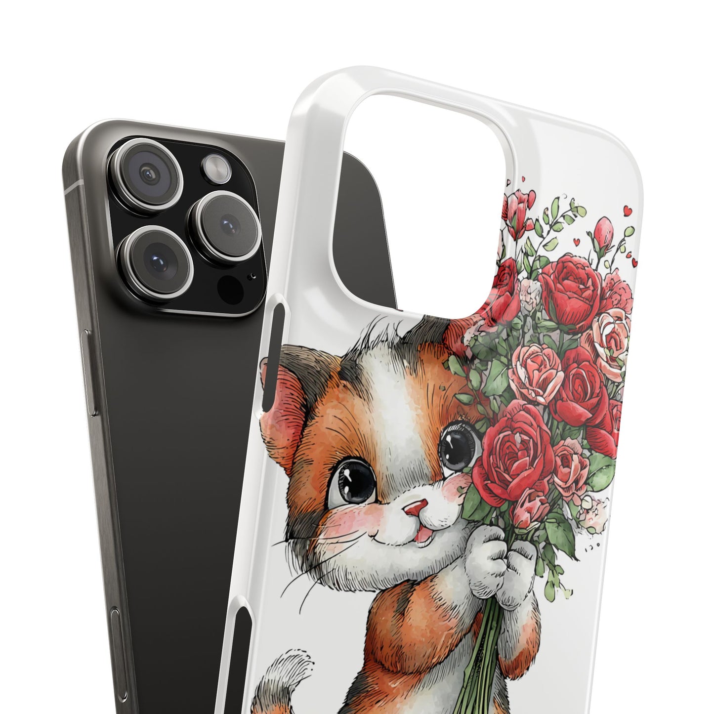 Cute Cat Snap Case with Floral Design, Pet Lovers Gift, Phone Protector for Valentine's Day, Cute Kitty Case, Animal Art Cover