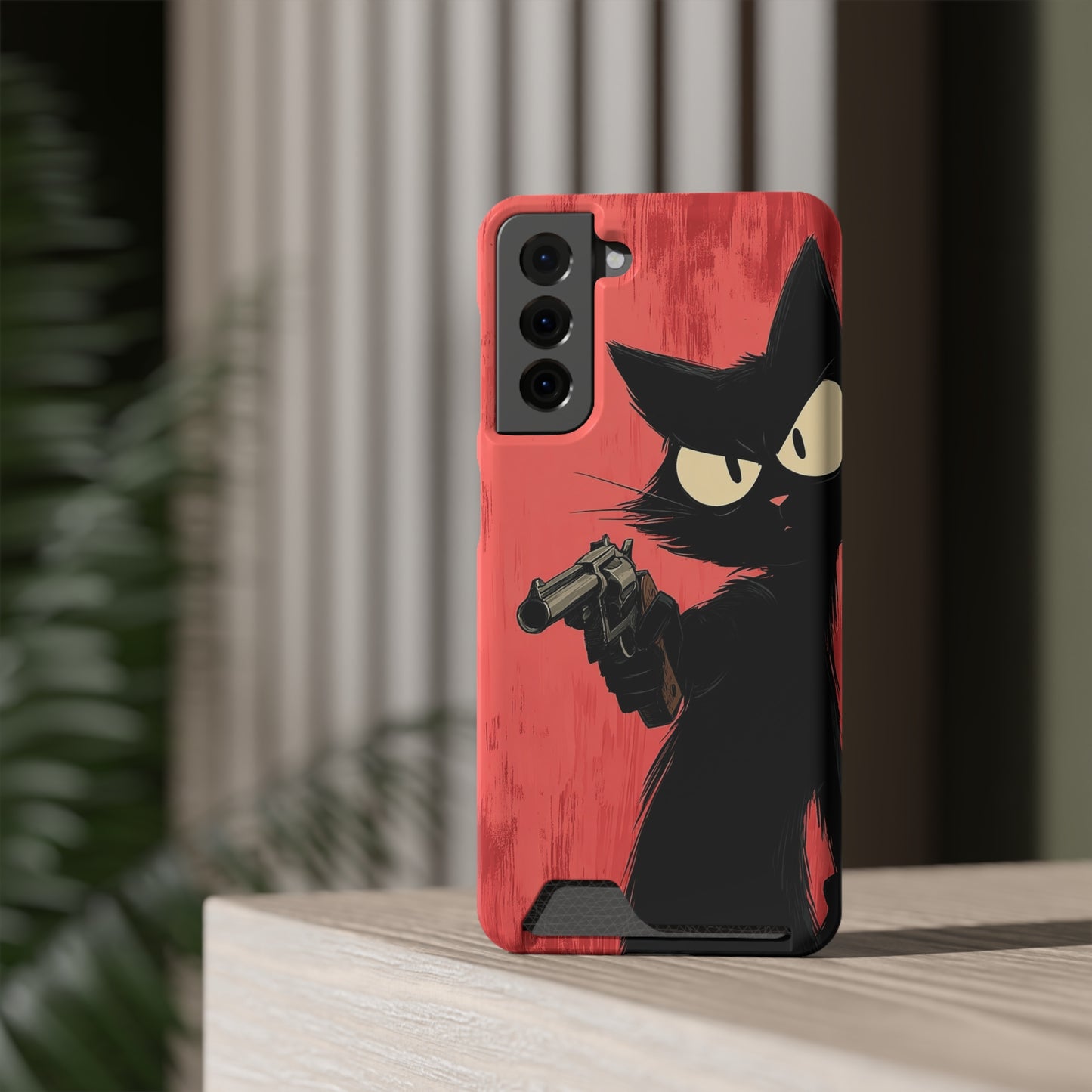 Stylish Catfather Phone Case with Card Holder - Cartoon Cat Art, Cat Lovers Gift, Functional Phone Accessory, Perfect for Any Occasion