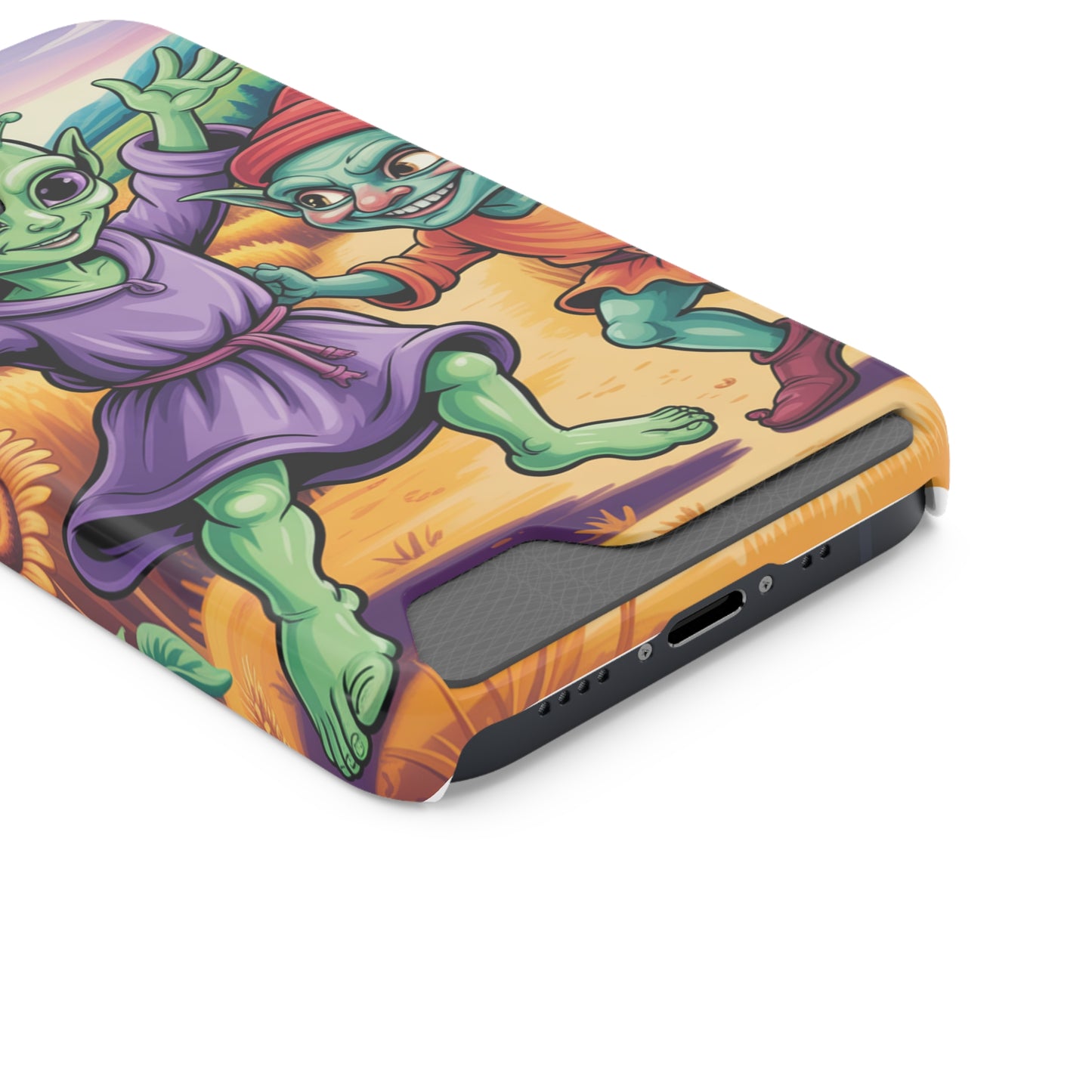 Playful Alien Phone Case with Card Holder | Cute Green Characters | Gift for Kids, Sci-Fi Fanatic, Birthday Fun, Unique Design