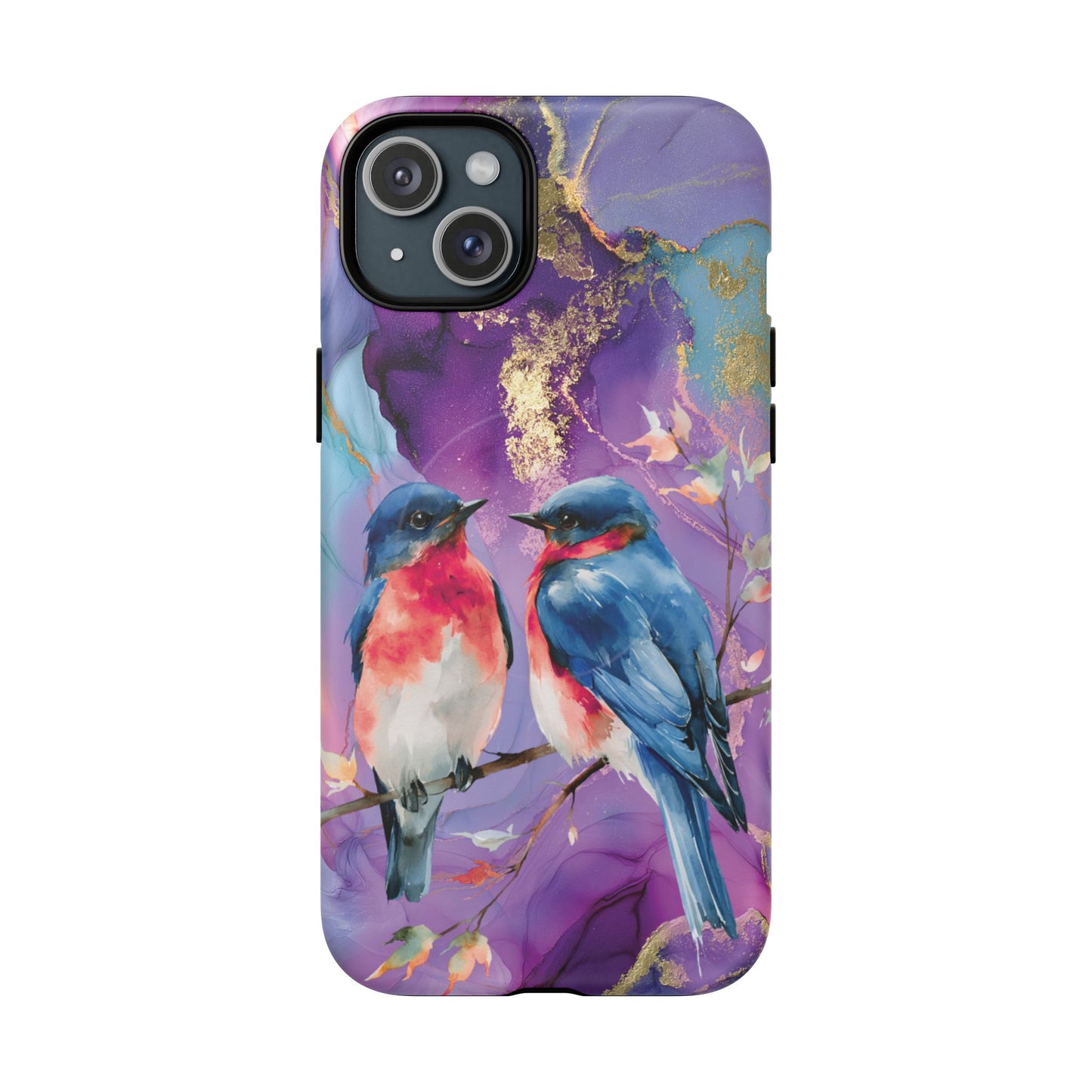 Bird Pair Tough Magnetic Phone Case — Purple Watercolor Floral Design