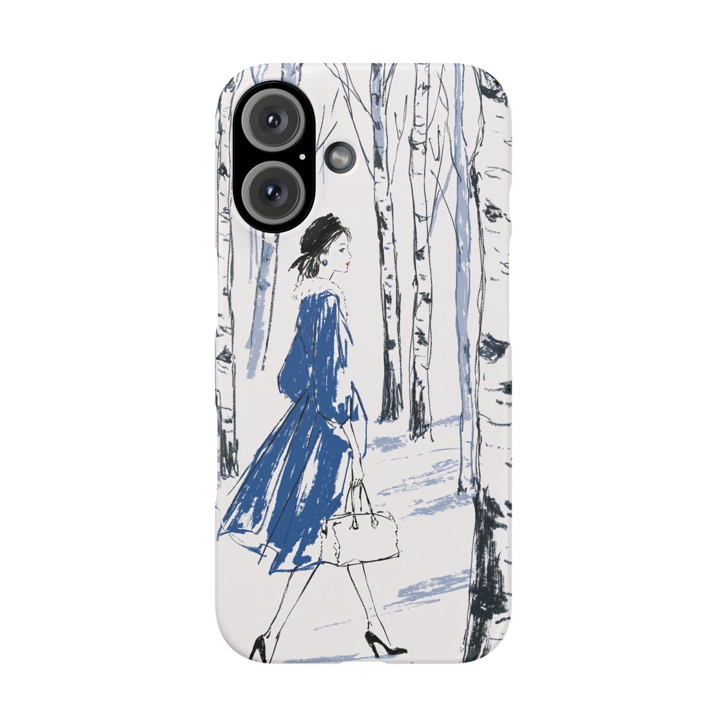 Birch Walk Phone Case — Stylish Blue Winter Illustration Snap Case