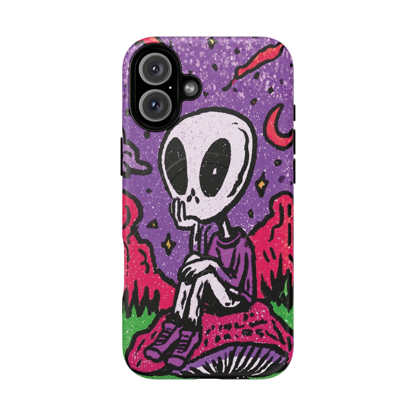 Alien Mushroom Phone Case — Cute Skeletal Space Illustration Tough Magnetic Case