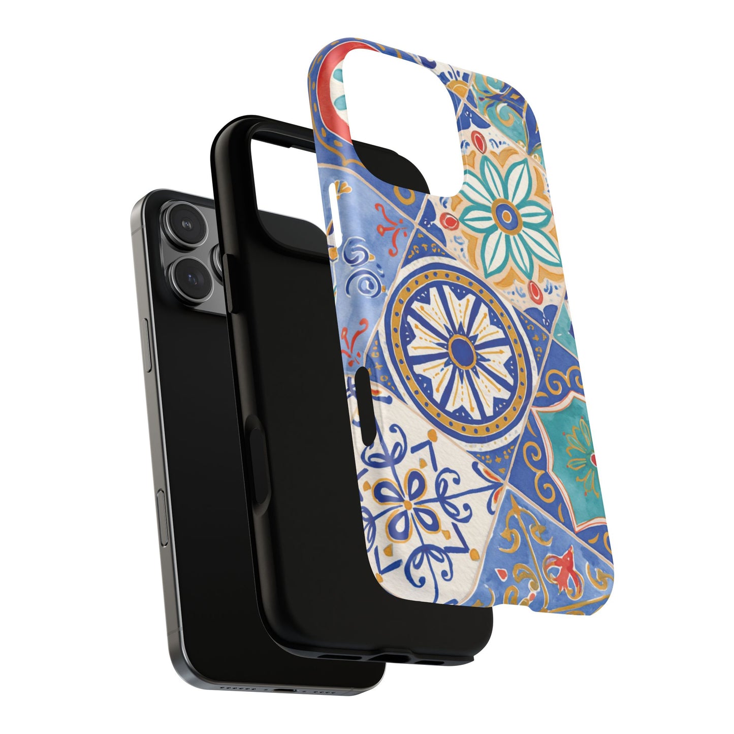 Mediterranean Tile Magnetic Phone Case — Blue Floral Mosaic Tough Case