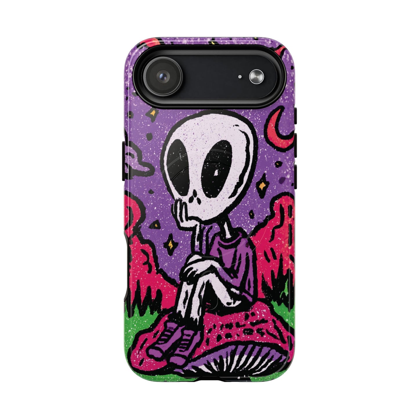 Alien Mushroom Phone Case — Cute Skeletal Space Illustration Tough Magnetic Case