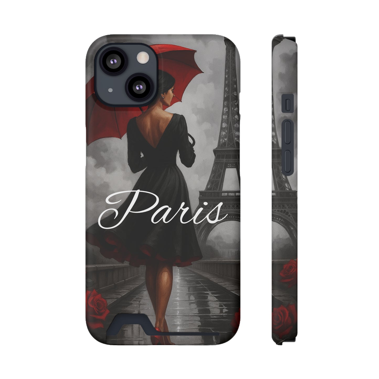 Elegant Parisian Phone Case with Card Holder, Stylish Gift for Travelers, Chic Accessory, Paris-themed, Practical Tech Holder