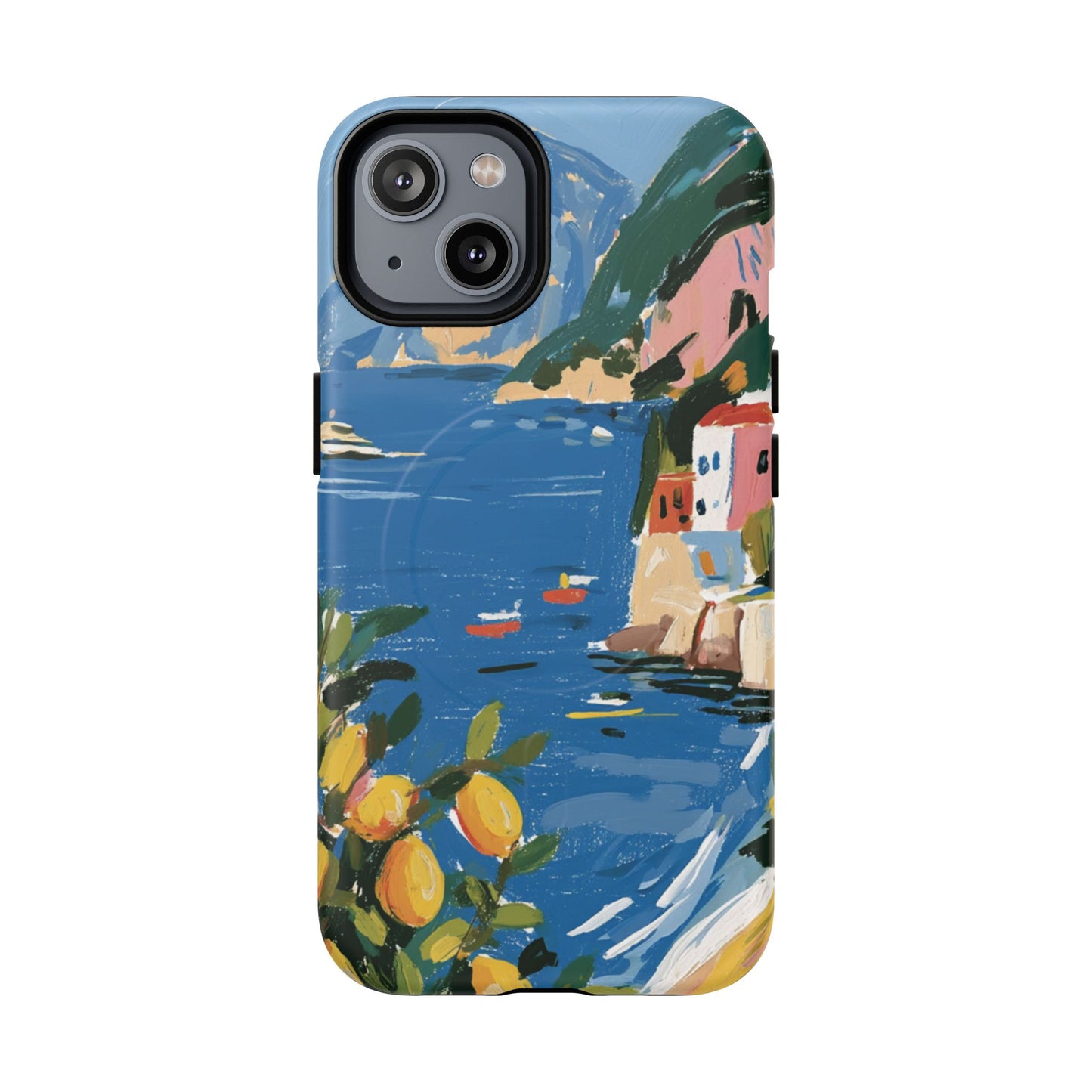 Mediterranean Seaside Phone Case — Painterly Lemon Coast Tough Magnetic Case