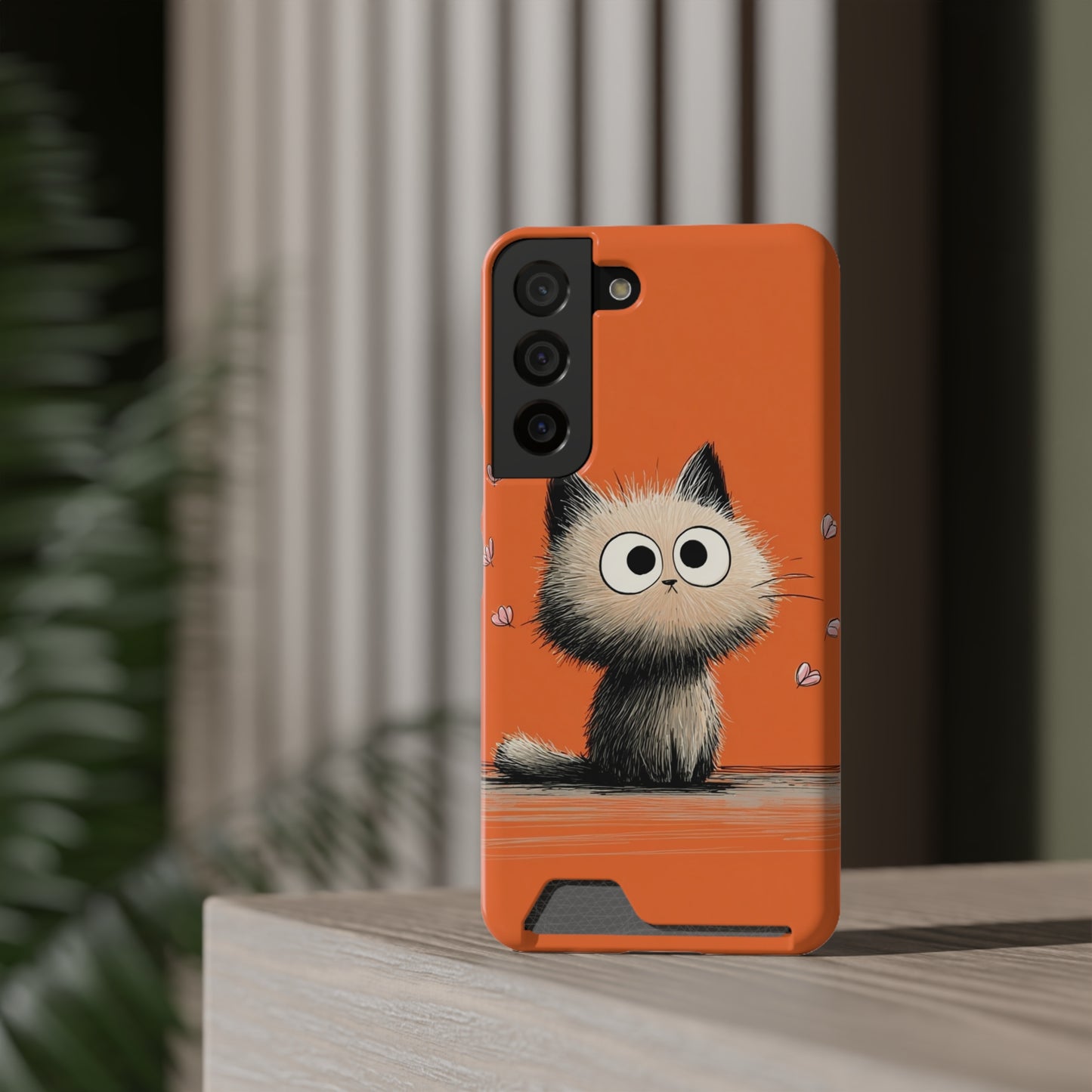 Cute Cat Phone Case with Card Holder, Playful Kitty Design, Pet Lover Gift, Cat Mom Accessory, Fun Birthday Present, Orange Cat Phone Case