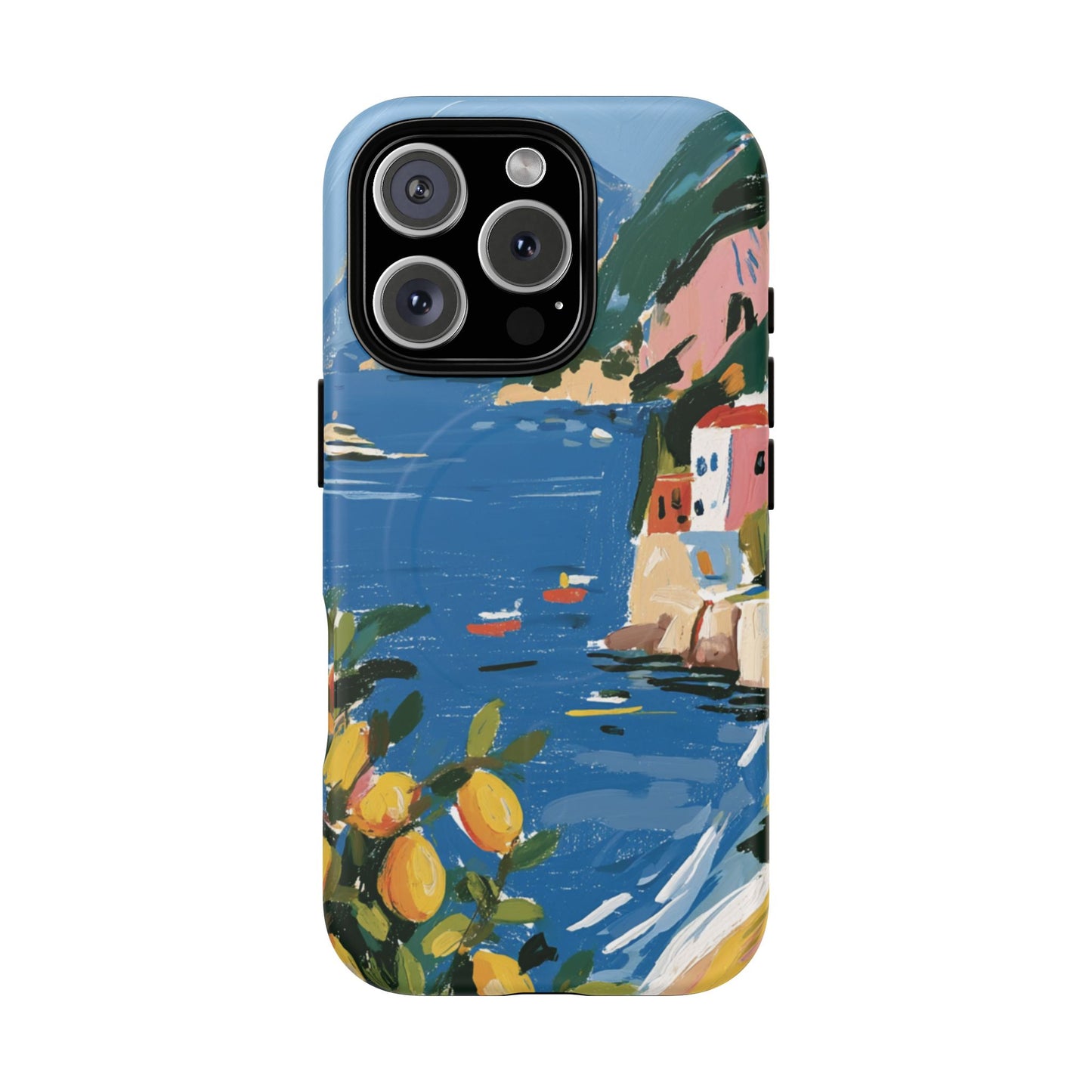 Mediterranean Seaside Phone Case — Painterly Lemon Coast Tough Magnetic Case