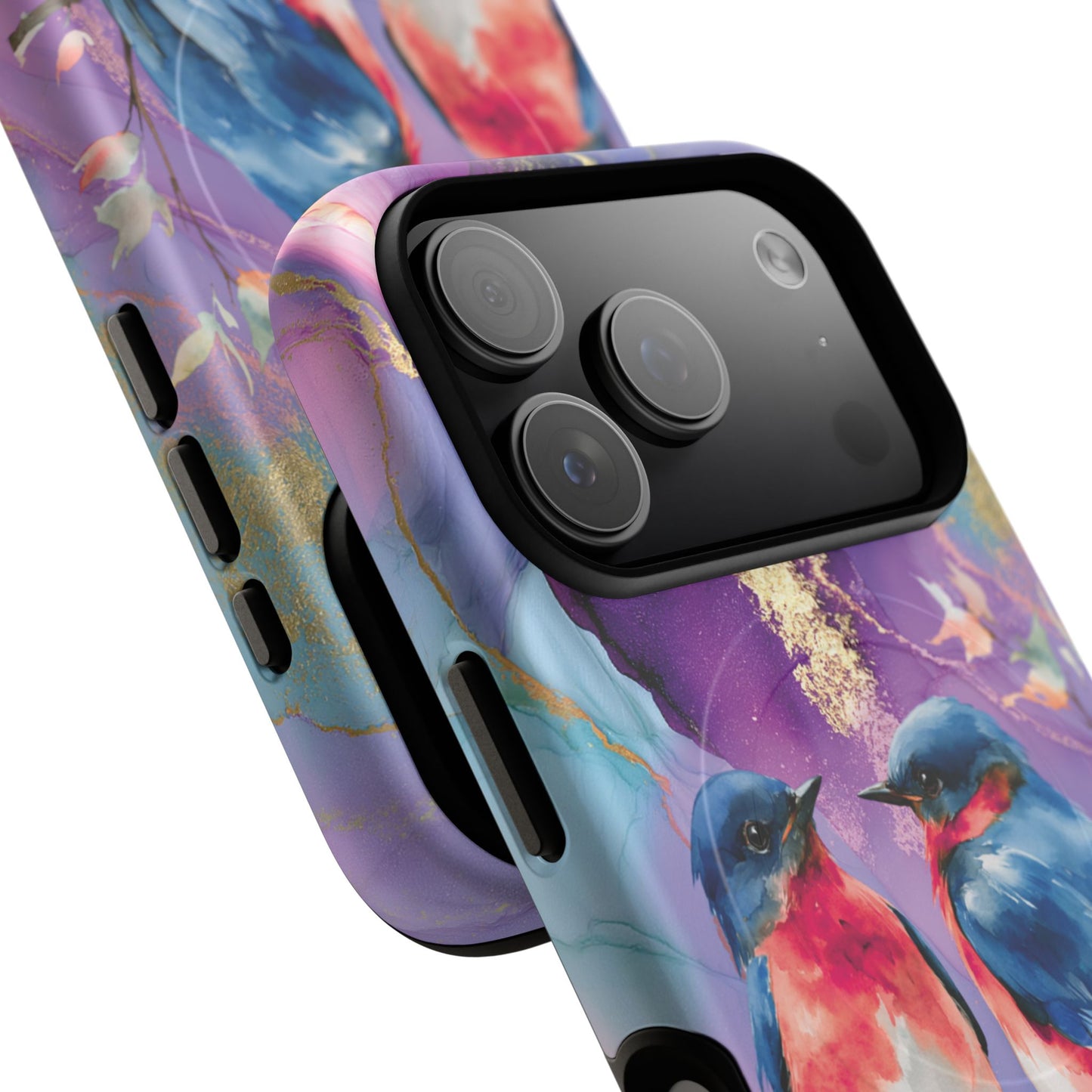 Bird Pair Tough Magnetic Phone Case — Purple Watercolor Floral Design