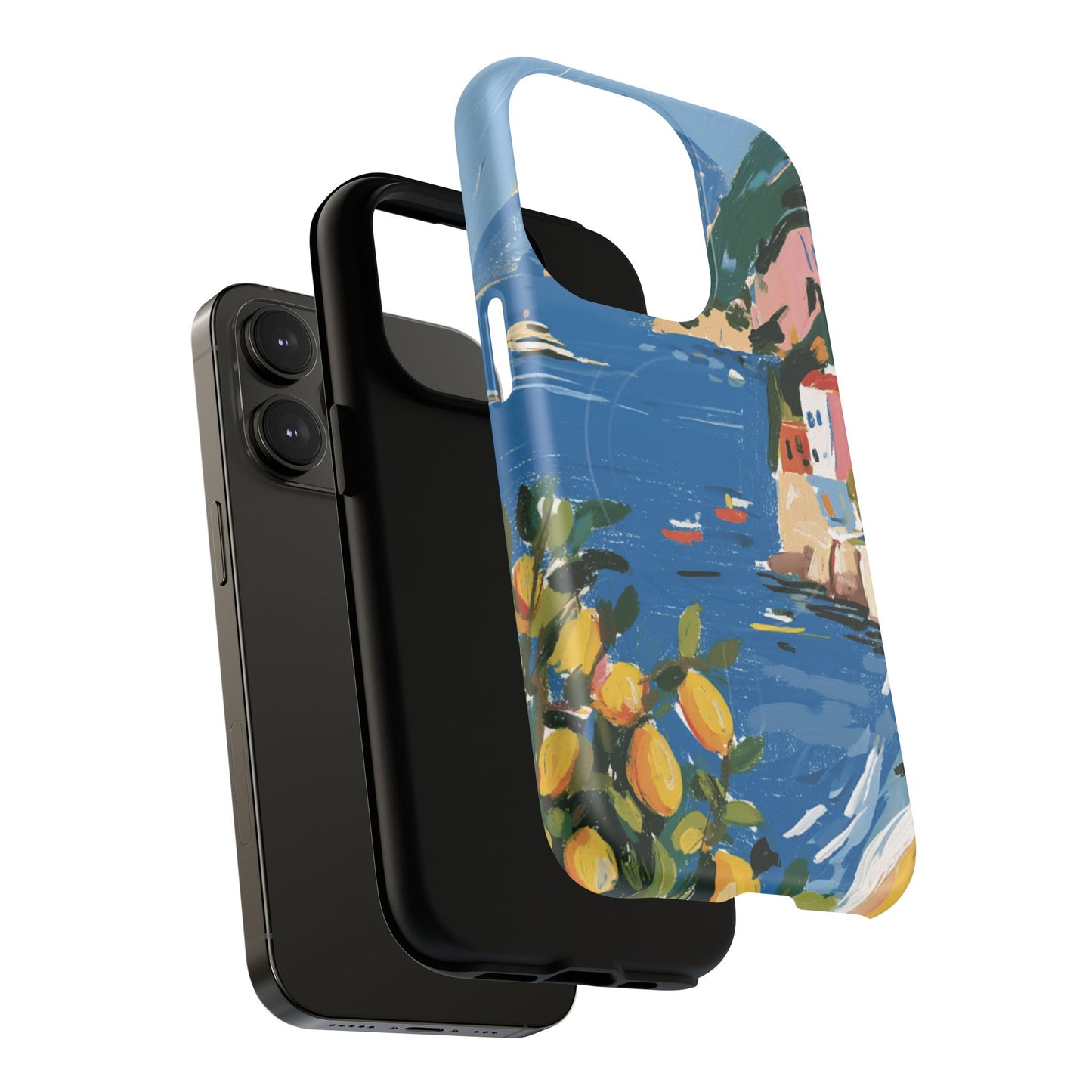 Mediterranean Seaside Phone Case — Painterly Lemon Coast Tough Magnetic Case