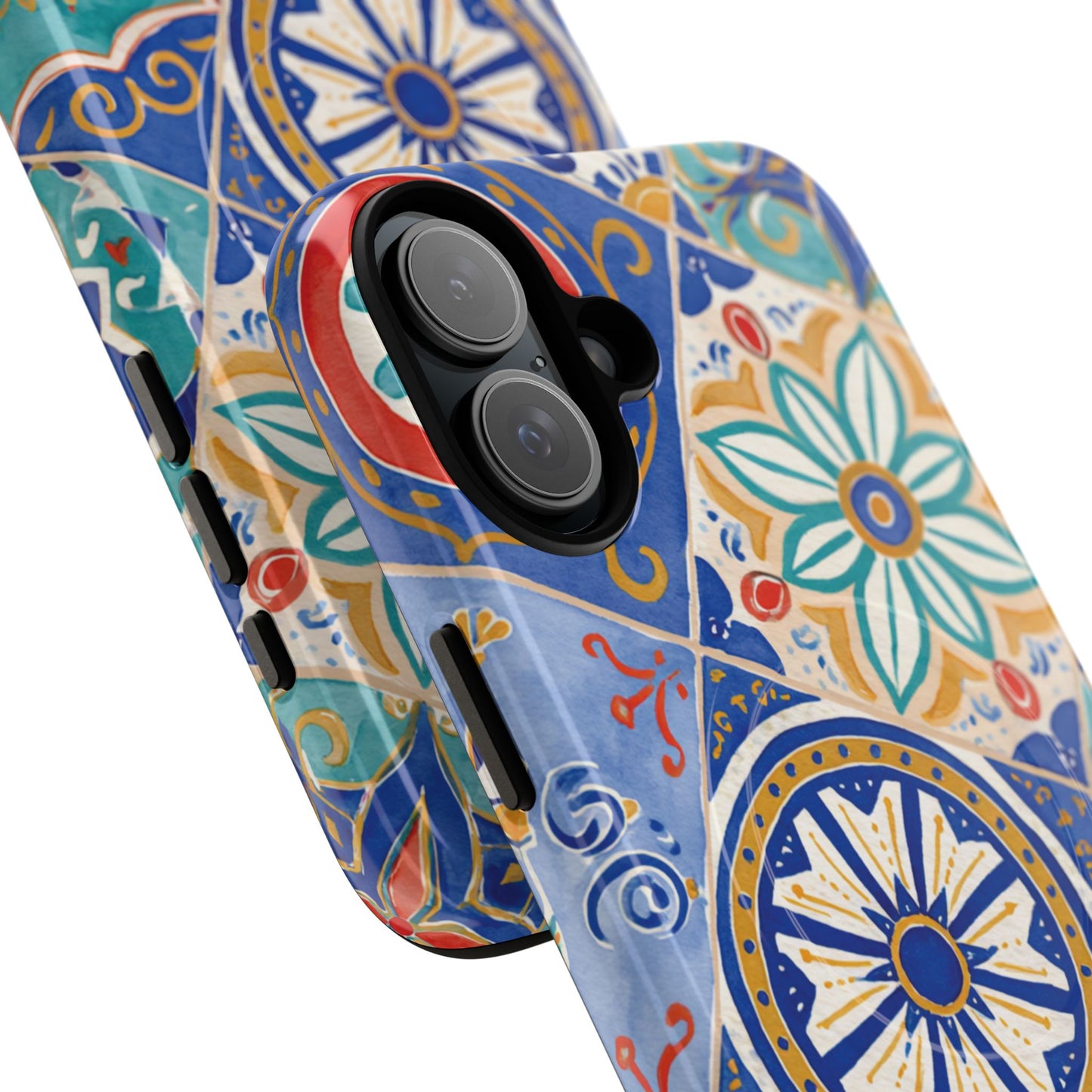Mediterranean Tile Magnetic Phone Case — Blue Floral Mosaic Tough Case
