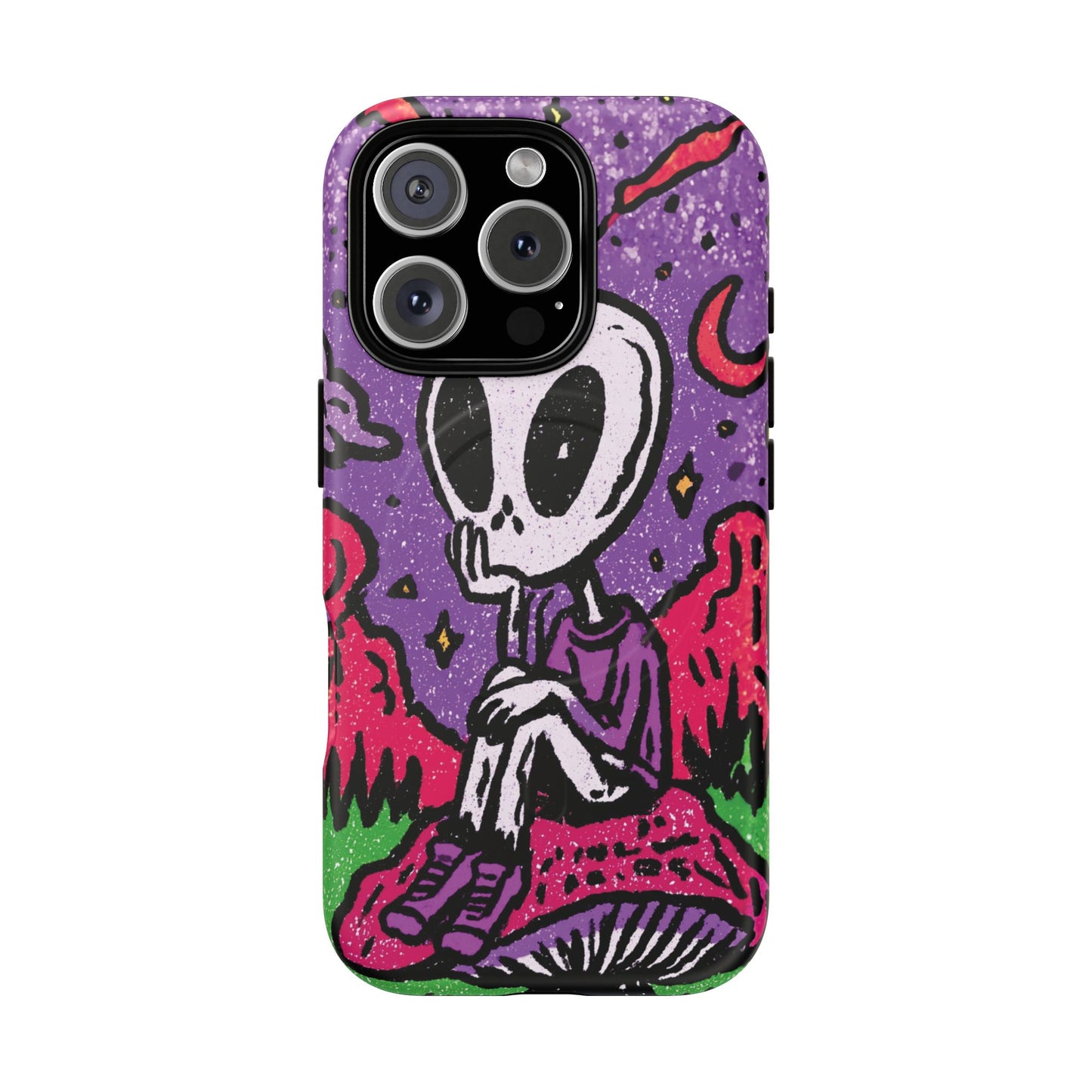 Alien Mushroom Phone Case — Cute Skeletal Space Illustration Tough Magnetic Case