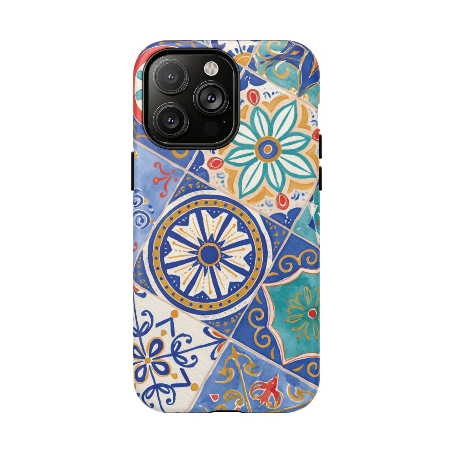 Mediterranean Tile Magnetic Phone Case — Blue Floral Mosaic Tough Case