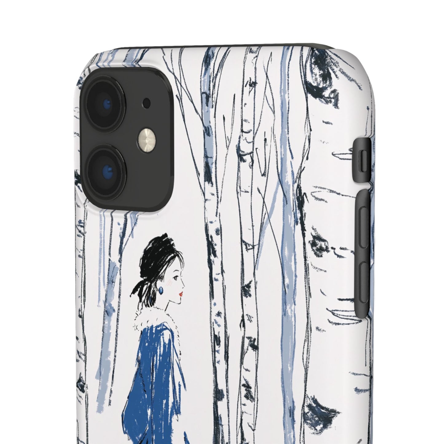 Birch Walk Phone Case — Stylish Blue Winter Illustration Snap Case