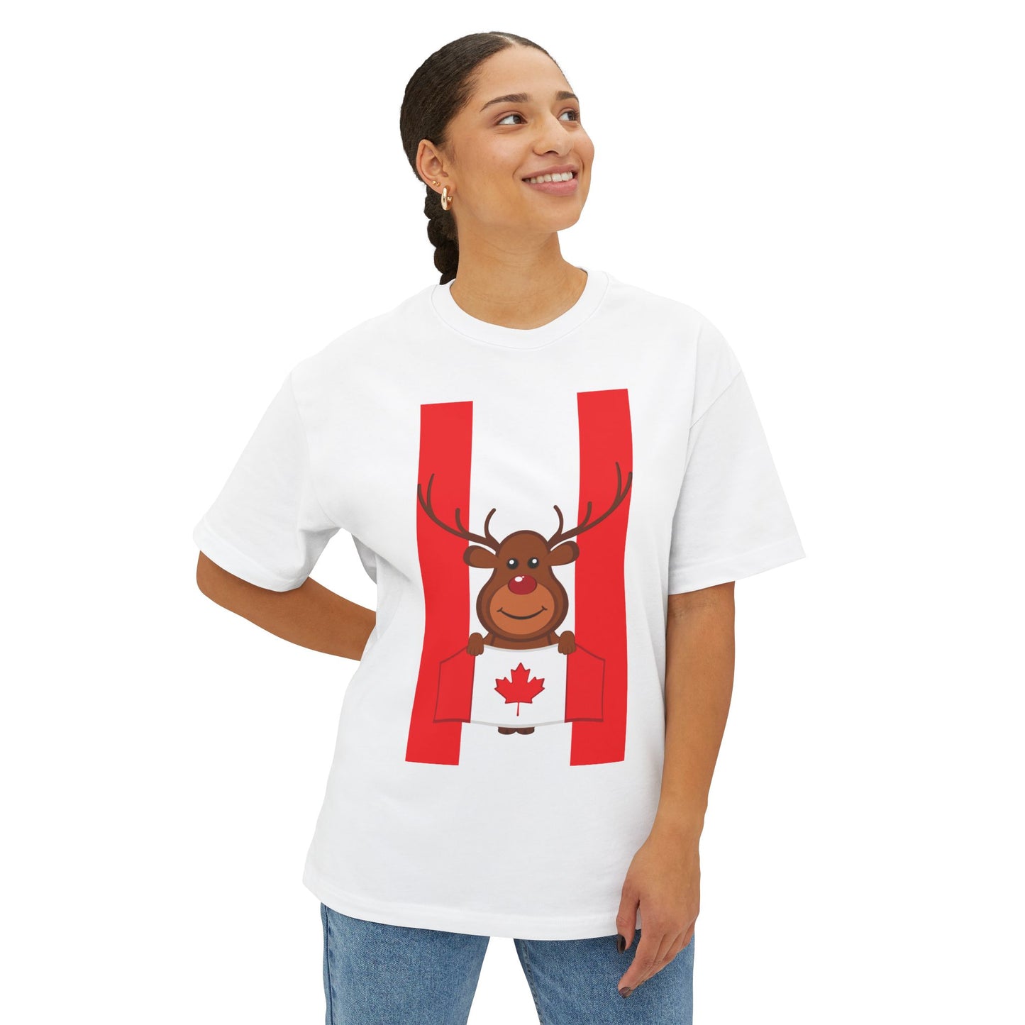 Canada Moose Flag Oversized Boxy Tee — Cute Canadian Maple Leaf Graphic T-Shirt, Unisex Heavy Cotton Streetwear Top, Canada Gift