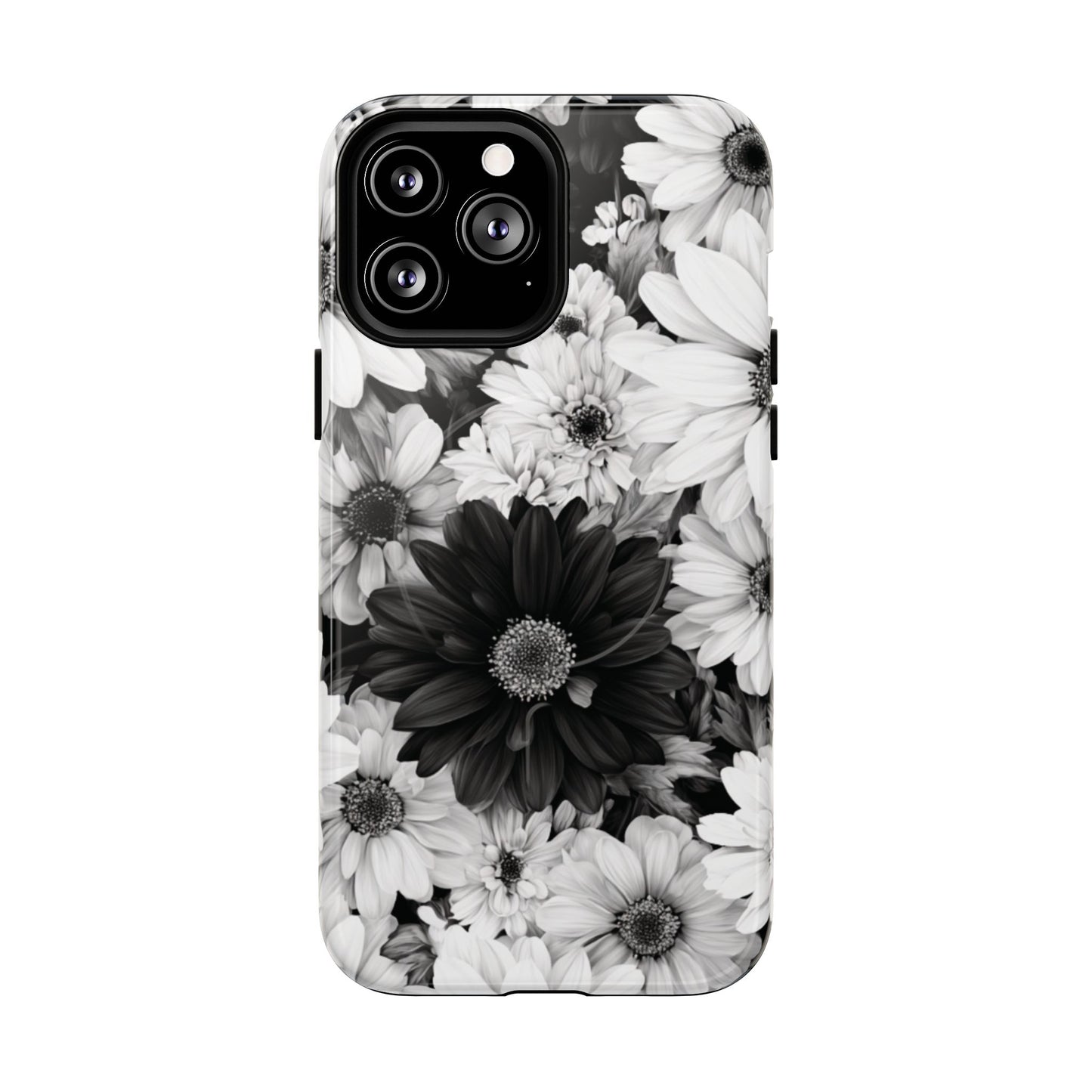 Black & White Floral Tough Magnetic Phone Case — Monochrome Daisy Protection