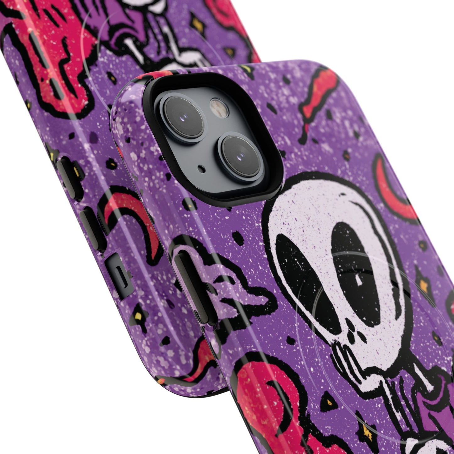 Alien Mushroom Phone Case — Cute Skeletal Space Illustration Tough Magnetic Case