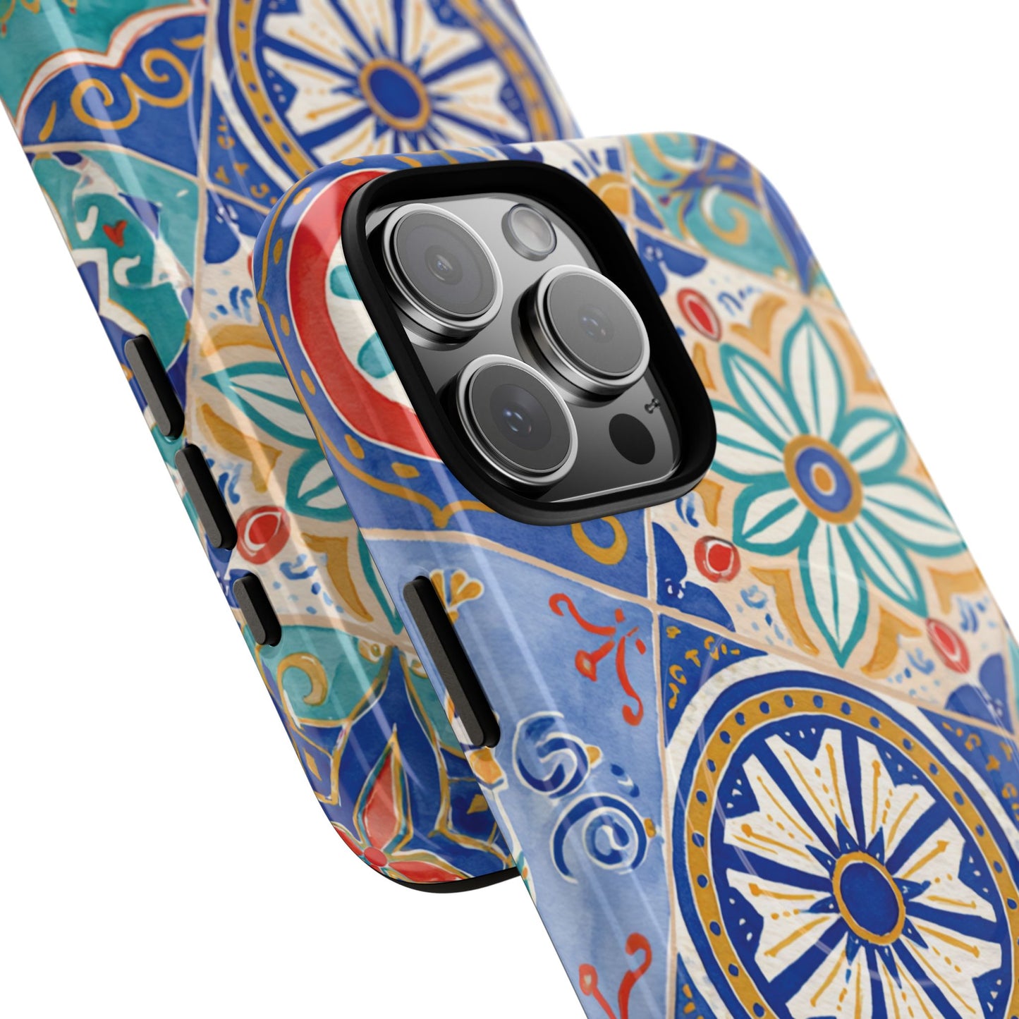 Mediterranean Tile Magnetic Phone Case — Blue Floral Mosaic Tough Case