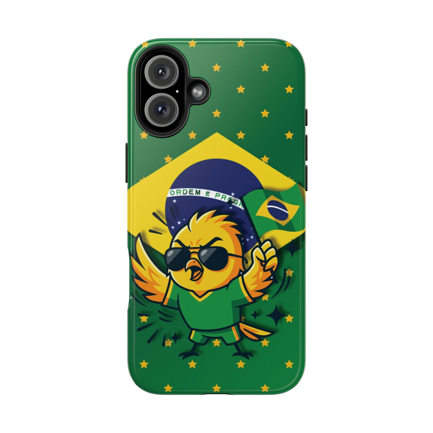 Brazil Flag Tough Phone Case — Cool Cartoon Bird with 'Ordem e Progresso' Design