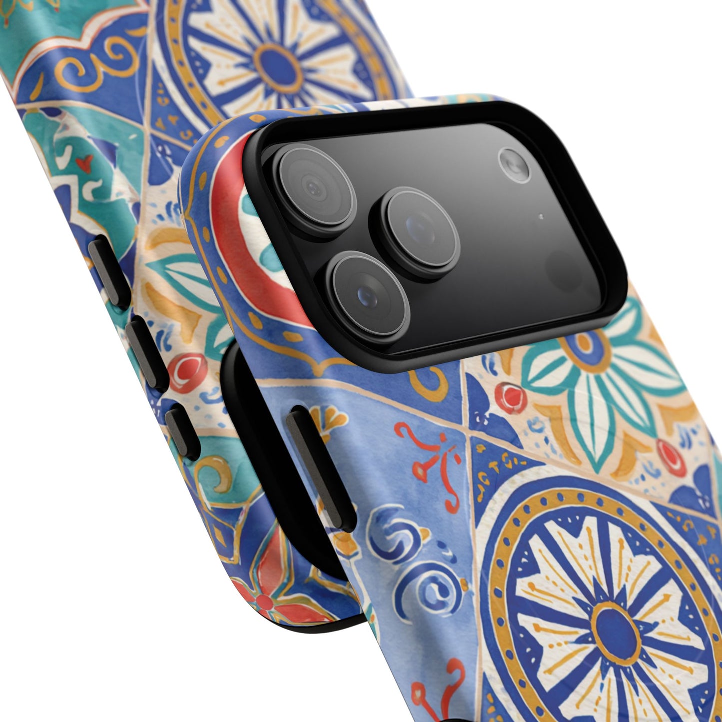 Mediterranean Tile Magnetic Phone Case — Blue Floral Mosaic Tough Case