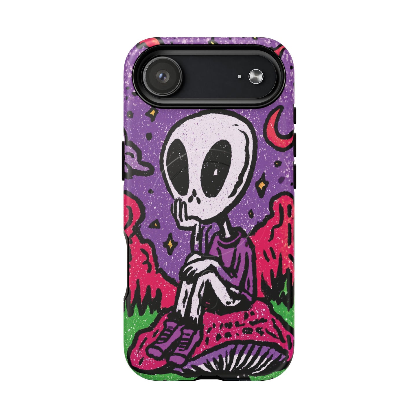 Alien Mushroom Phone Case — Cute Skeletal Space Illustration Tough Magnetic Case