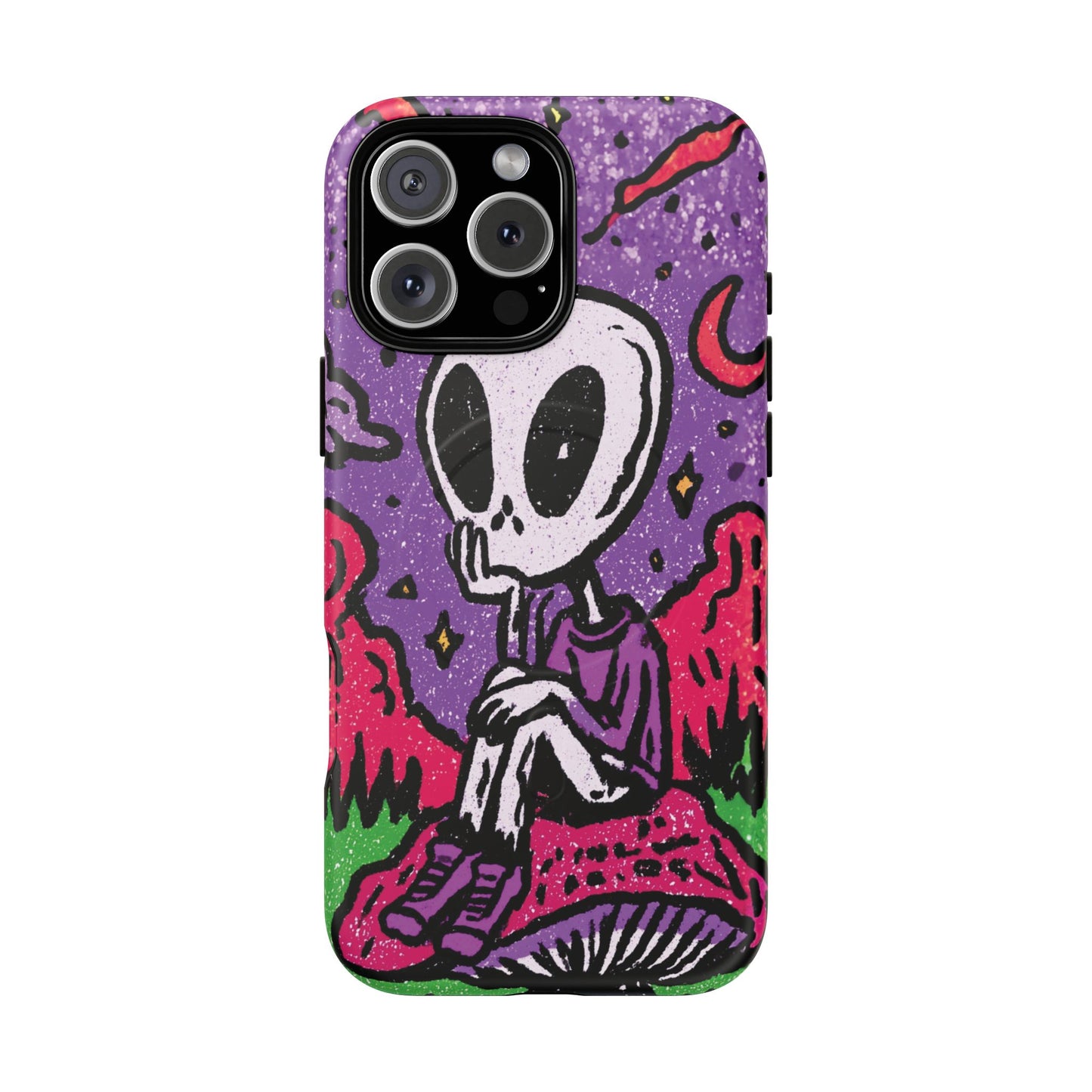 Alien Mushroom Phone Case — Cute Skeletal Space Illustration Tough Magnetic Case