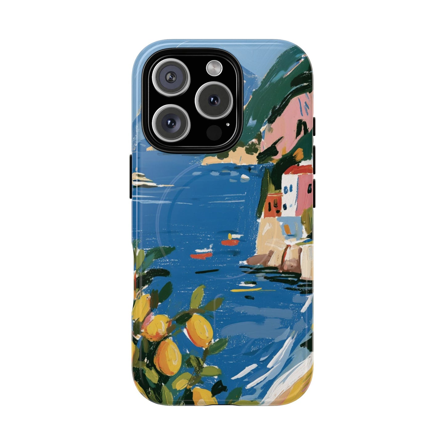 Mediterranean Seaside Phone Case — Painterly Lemon Coast Tough Magnetic Case