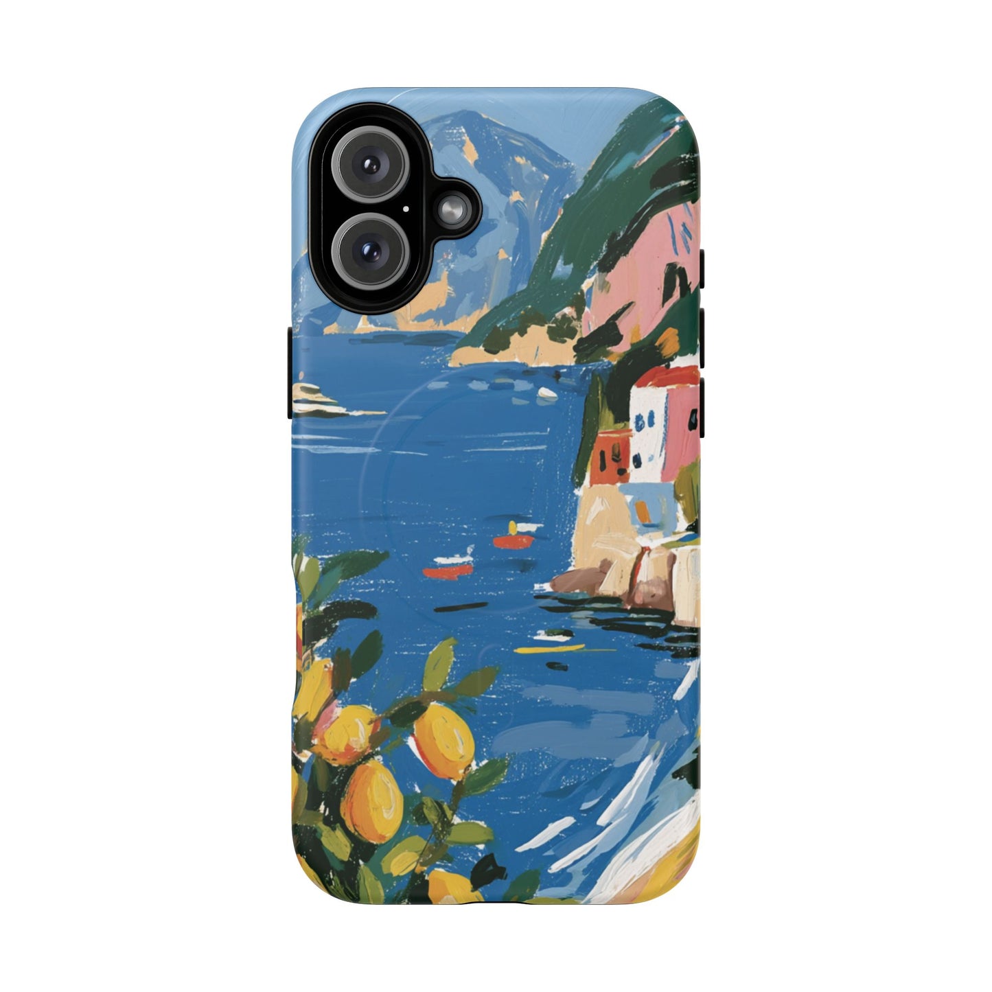 Mediterranean Seaside Phone Case — Painterly Lemon Coast Tough Magnetic Case