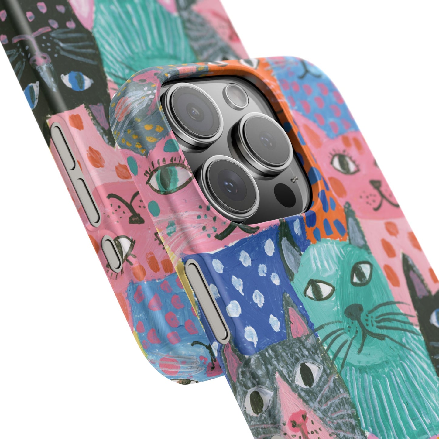Colorful Cat Pattern Phone Case – Cute Multicolor Kitty Snap Case
