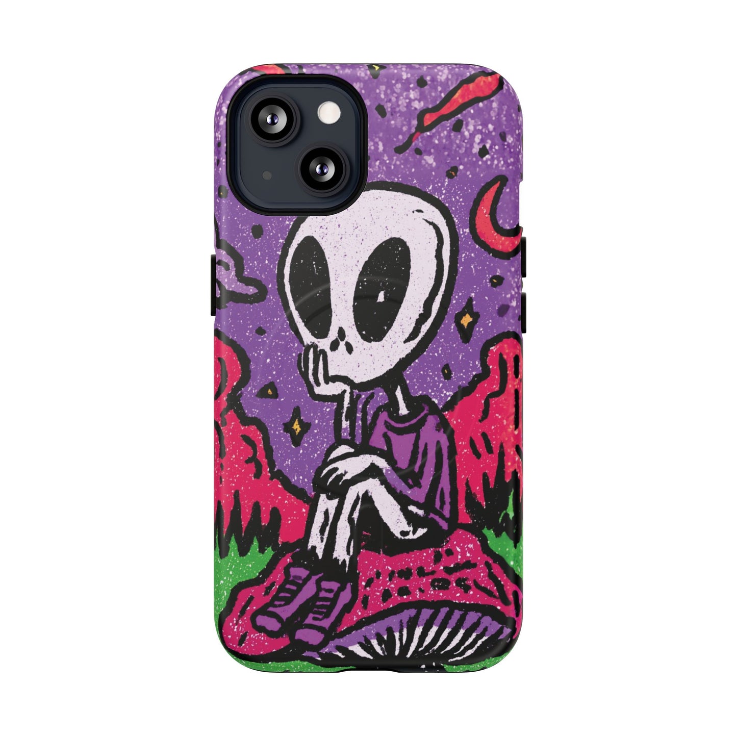 Alien Mushroom Phone Case — Cute Skeletal Space Illustration Tough Magnetic Case