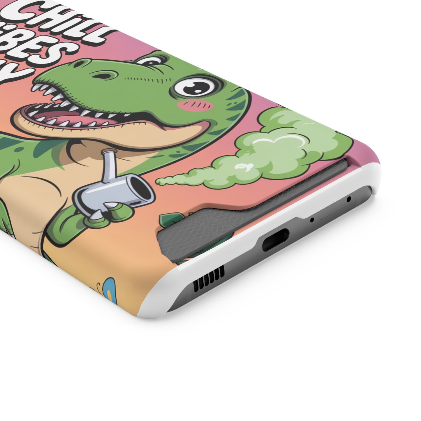 Chill Vibes Phone Case with Card Holder, Fun Dino Design for Teens, Cute Gift, Summer Vibes, Trendy Accessories