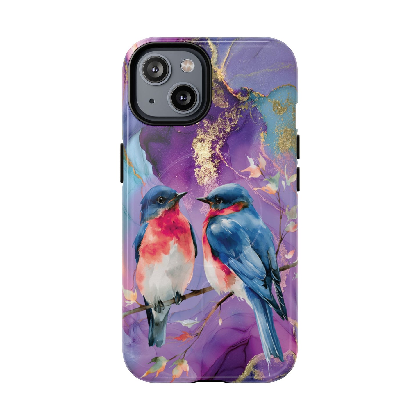 Bird Pair Tough Magnetic Phone Case — Purple Watercolor Floral Design
