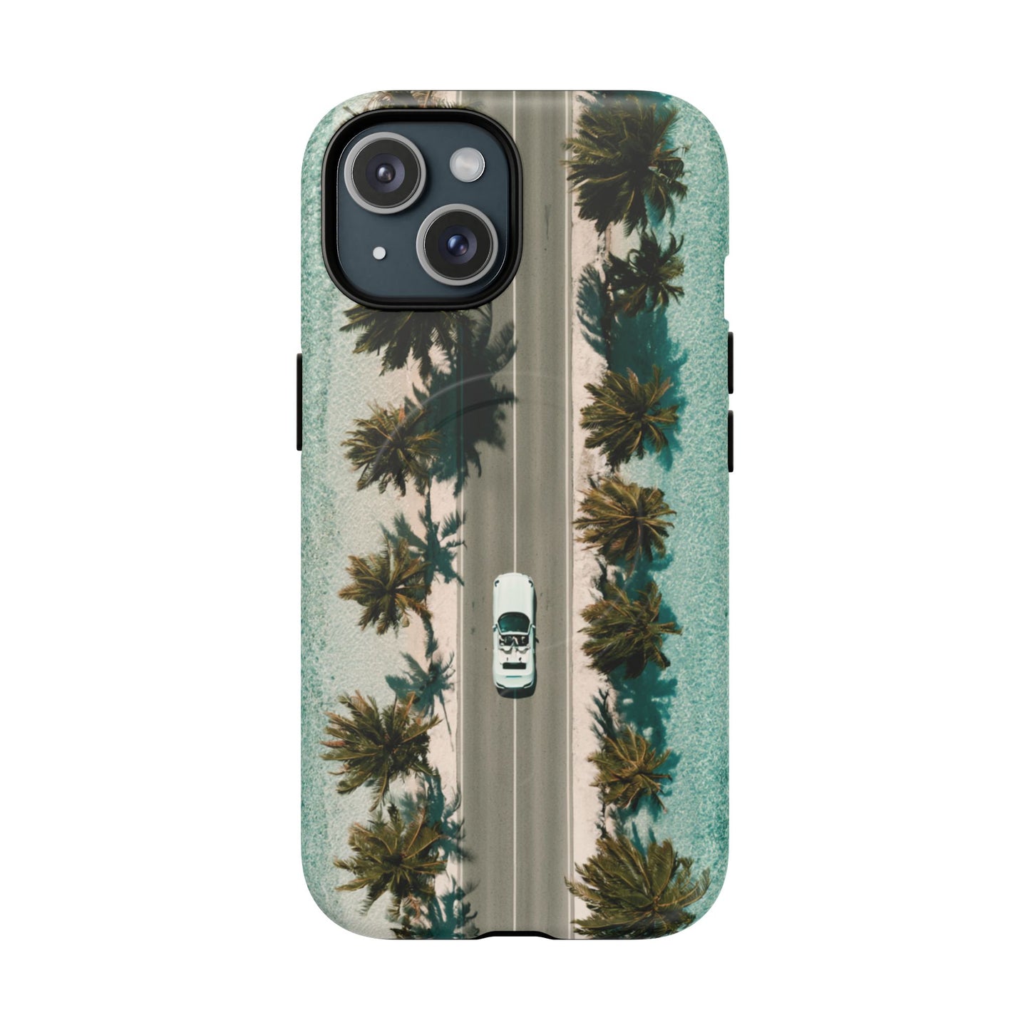 Palm Road Tough Magnetic Phone Case — Coastal Aerial Car Design
