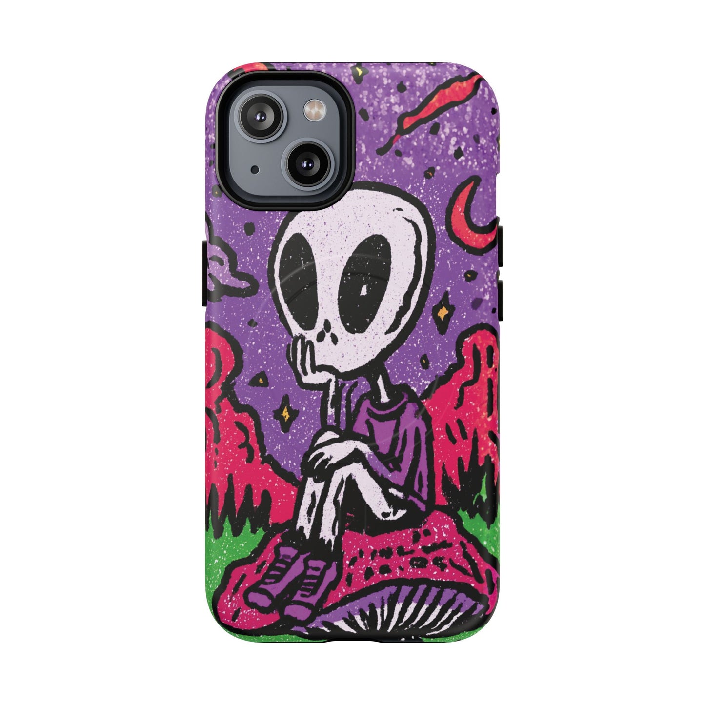 Alien Mushroom Phone Case — Cute Skeletal Space Illustration Tough Magnetic Case