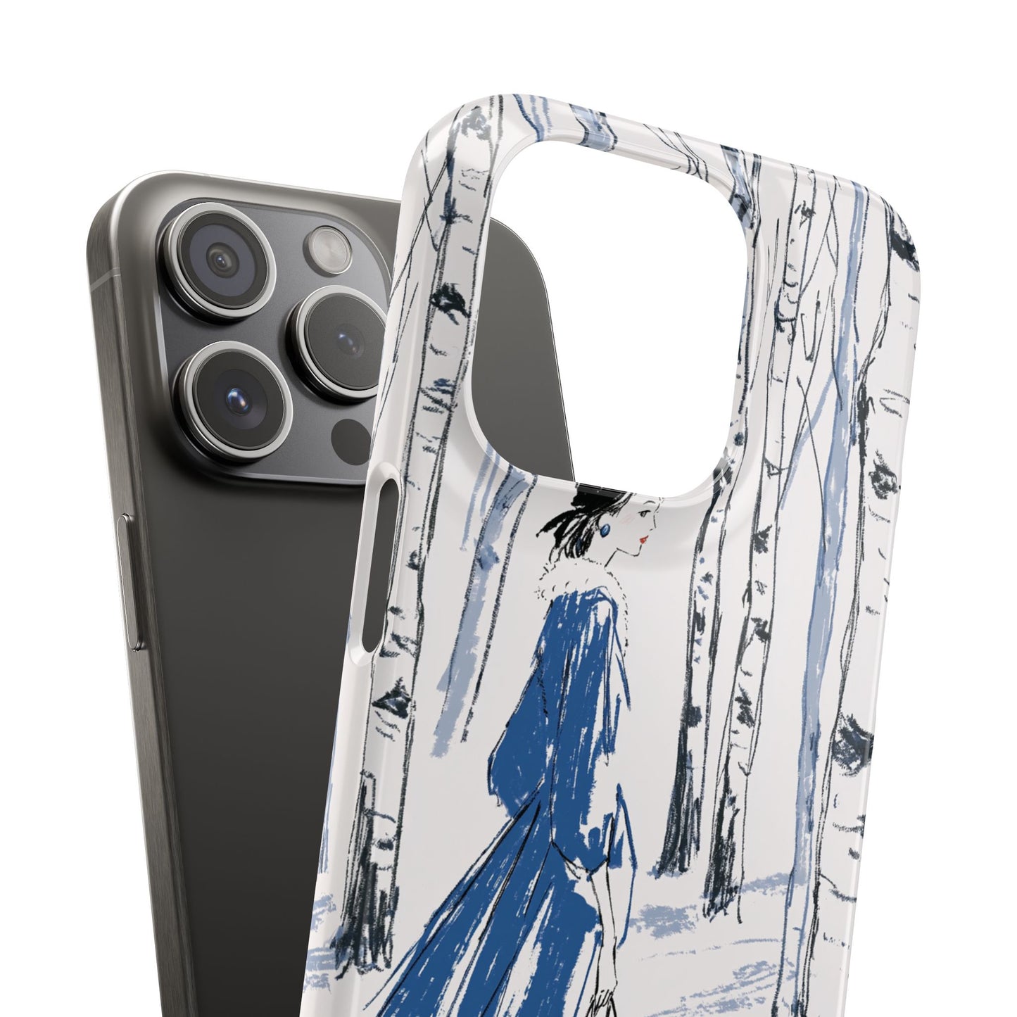 Birch Walk Phone Case — Stylish Blue Winter Illustration Snap Case