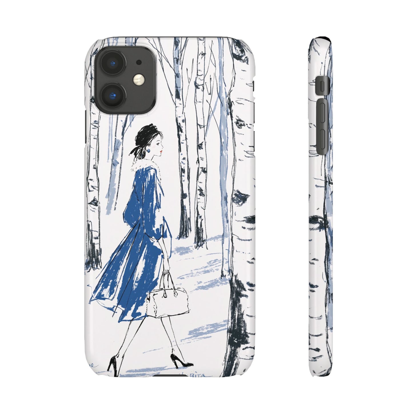 Birch Walk Phone Case — Stylish Blue Winter Illustration Snap Case