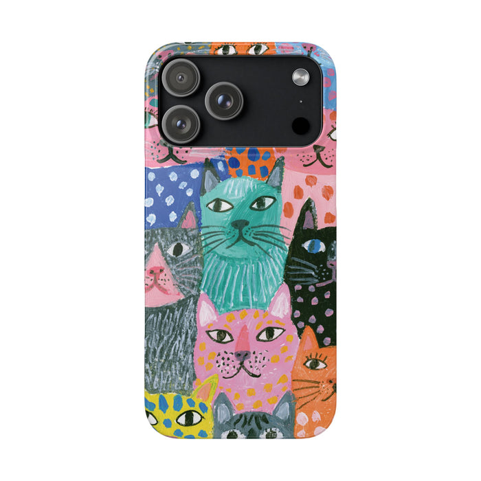 Colorful Cat Pattern Phone Case – Cute Multicolor Kitty Snap Case