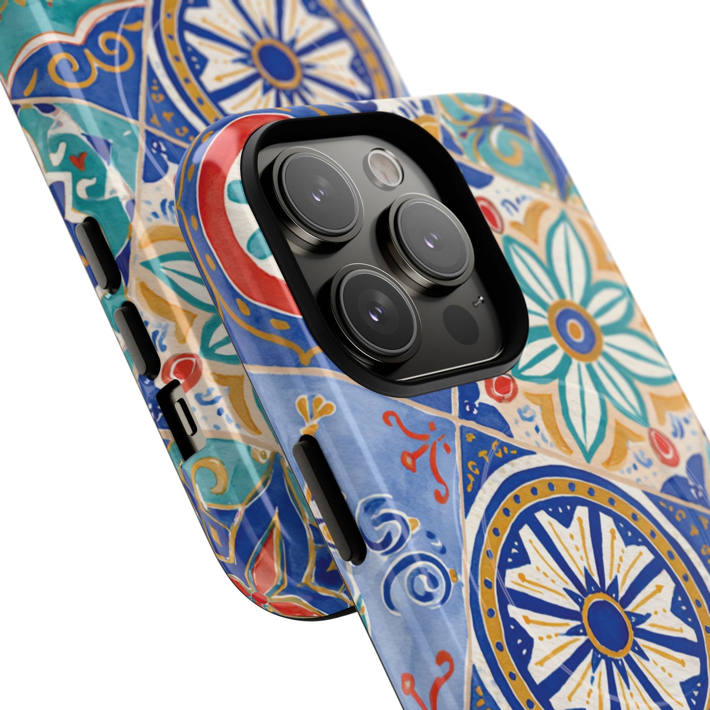 Mediterranean Tile Magnetic Phone Case — Blue Floral Mosaic Tough Case