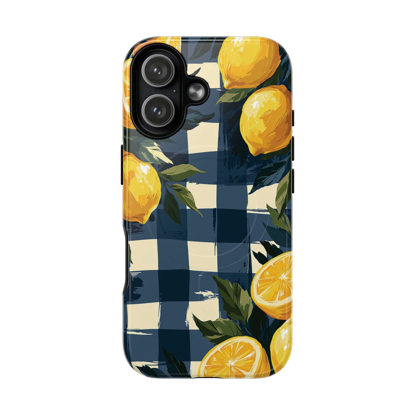 Lemon Check Tough Magnetic Phone Case — Blue Gingham Citrus Design