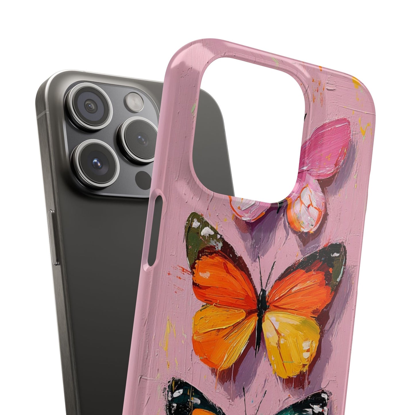 Pink Butterfly Snap Case Cover For iPhone and Samsung