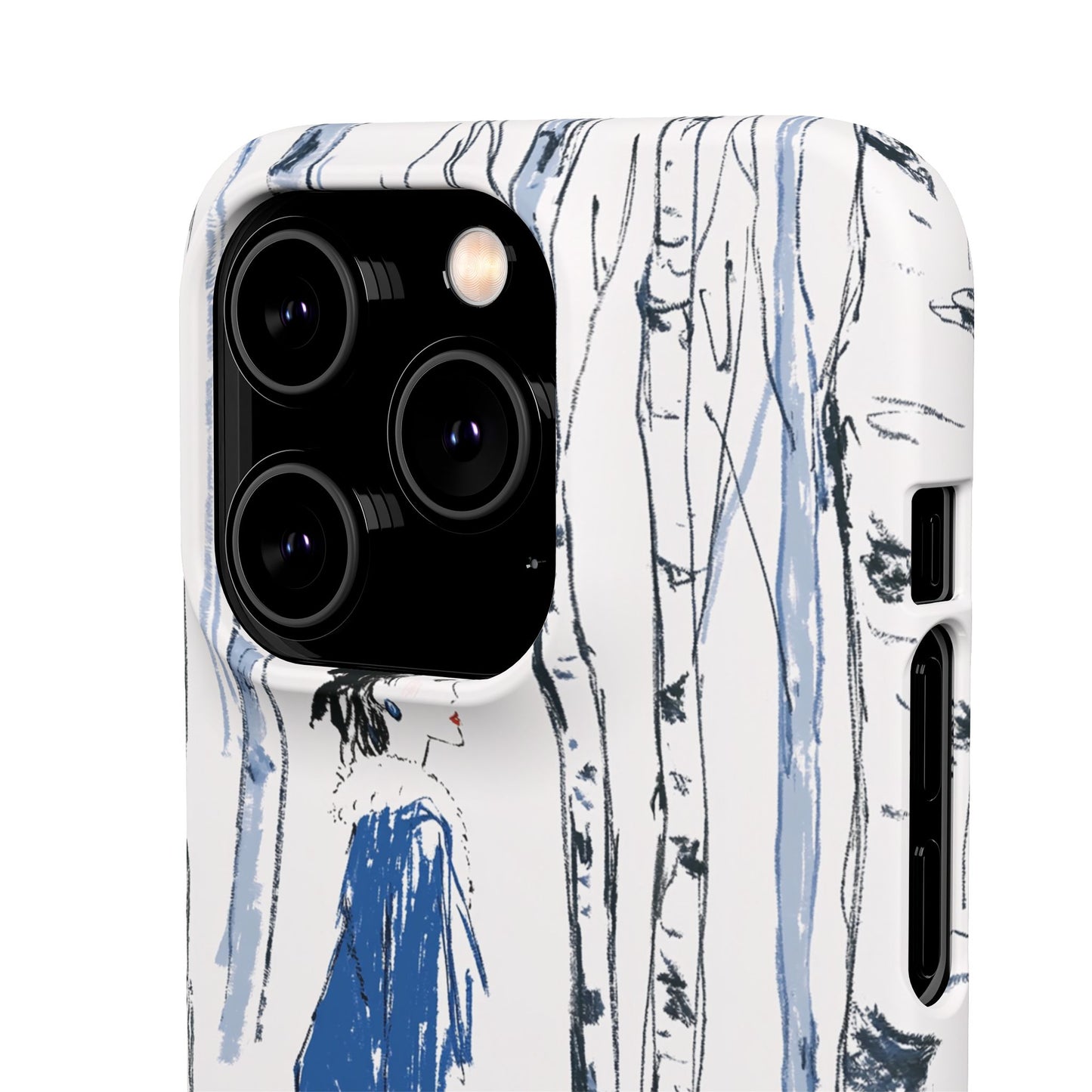 Birch Walk Phone Case — Stylish Blue Winter Illustration Snap Case