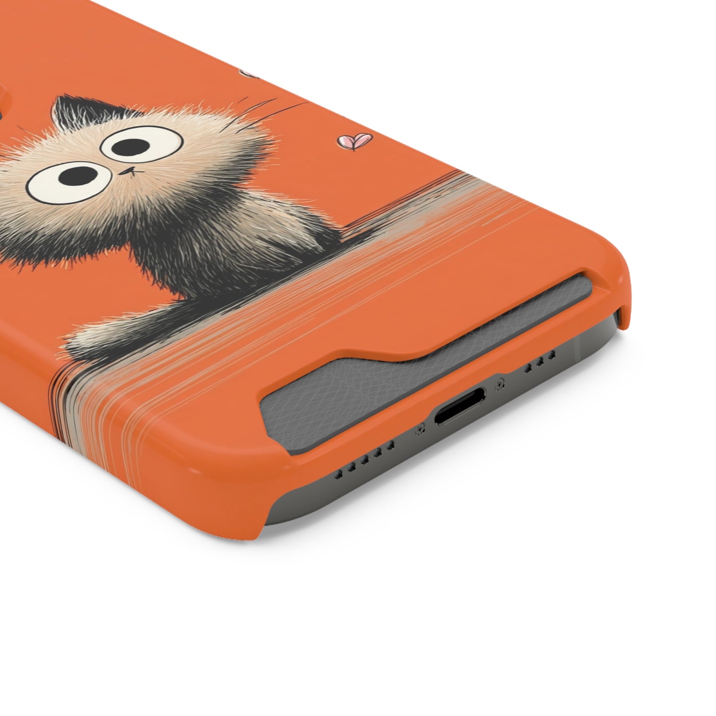 Cute Cat Phone Case with Card Holder, Playful Kitty Design, Pet Lover Gift, Cat Mom Accessory, Fun Birthday Present, Orange Cat Phone Case