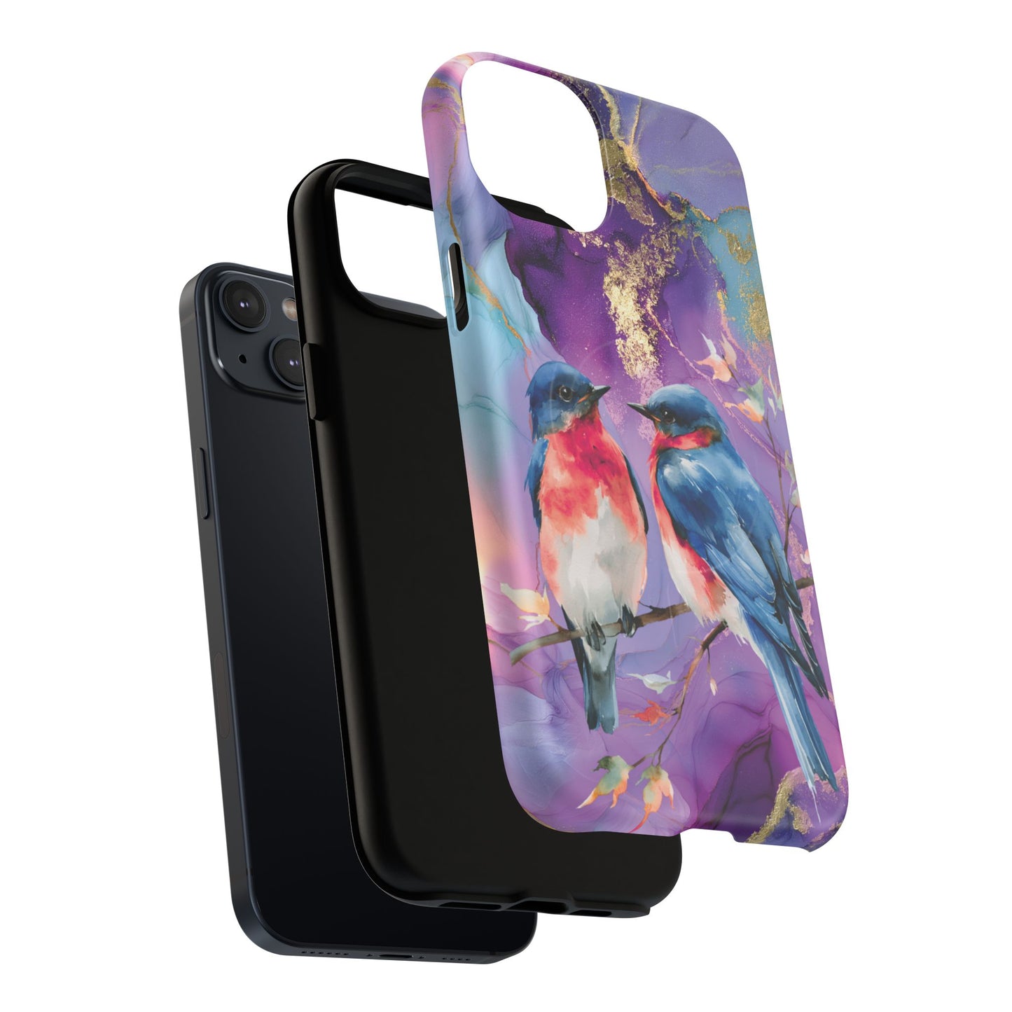Bird Pair Tough Magnetic Phone Case — Purple Watercolor Floral Design