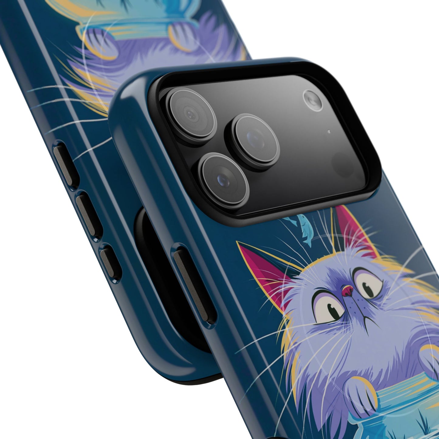 Magnetic Tough Phone Case — Playful Cat & Goldfish Illustration