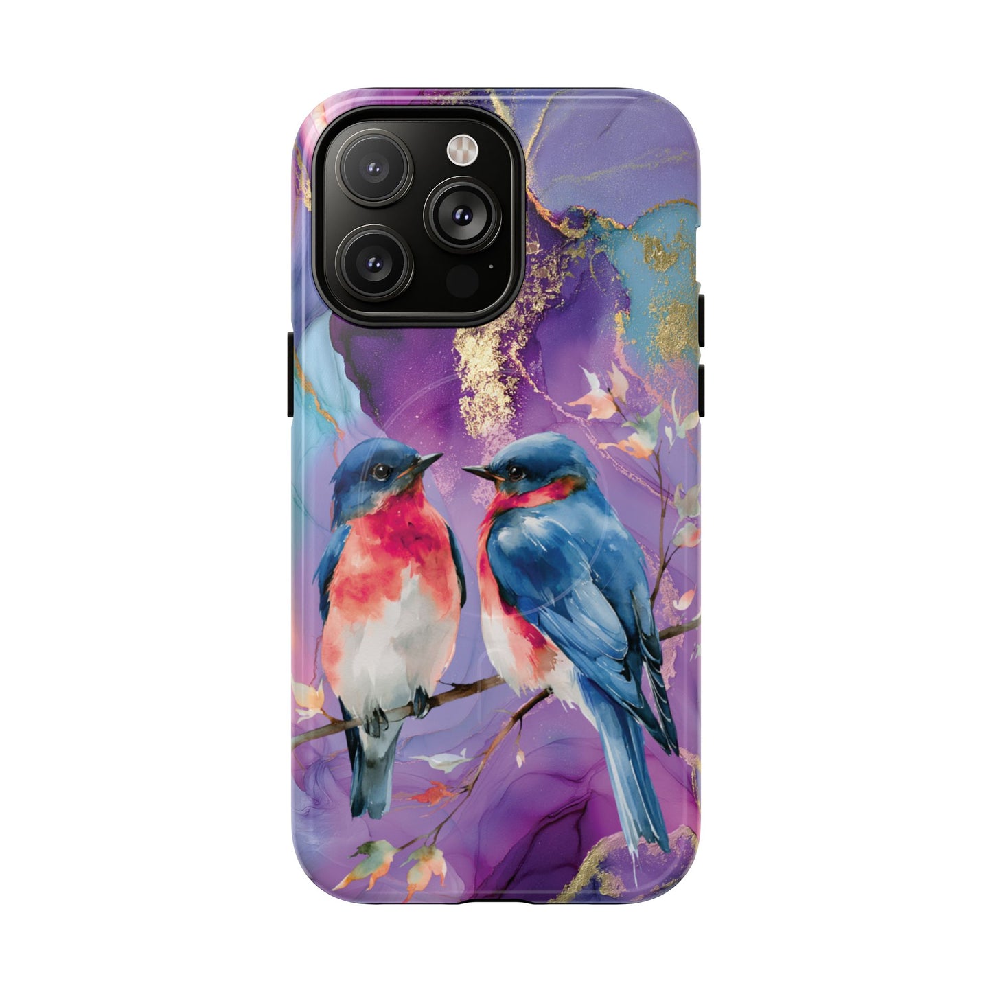 Bird Pair Tough Magnetic Phone Case — Purple Watercolor Floral Design